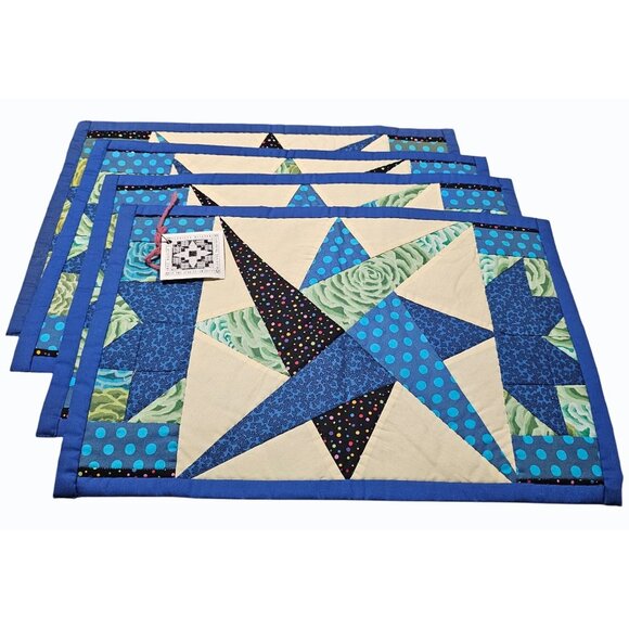 Hand Quilted Placemat Set by Tutwiler Quilters Interwoven Star Pattern NWT FLAW - Picture 1 of 7
